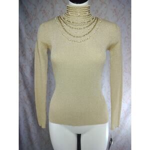 Gold Metallic Mock Neck Sweater, Size S